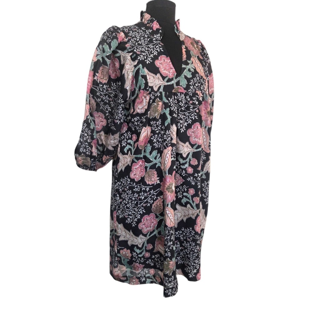 Homebody‎ Midi Moody Floral Lined Dress Ruffled Collar Balloon Sleeves Size M